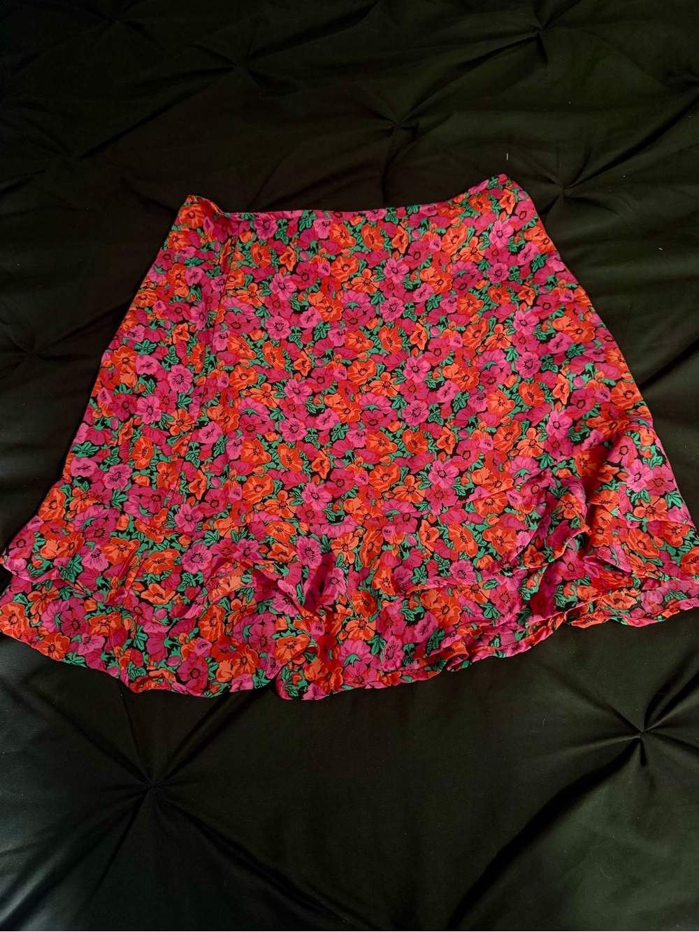 miami Pink & Red Floral Mini Skirt with Ruffle Hem